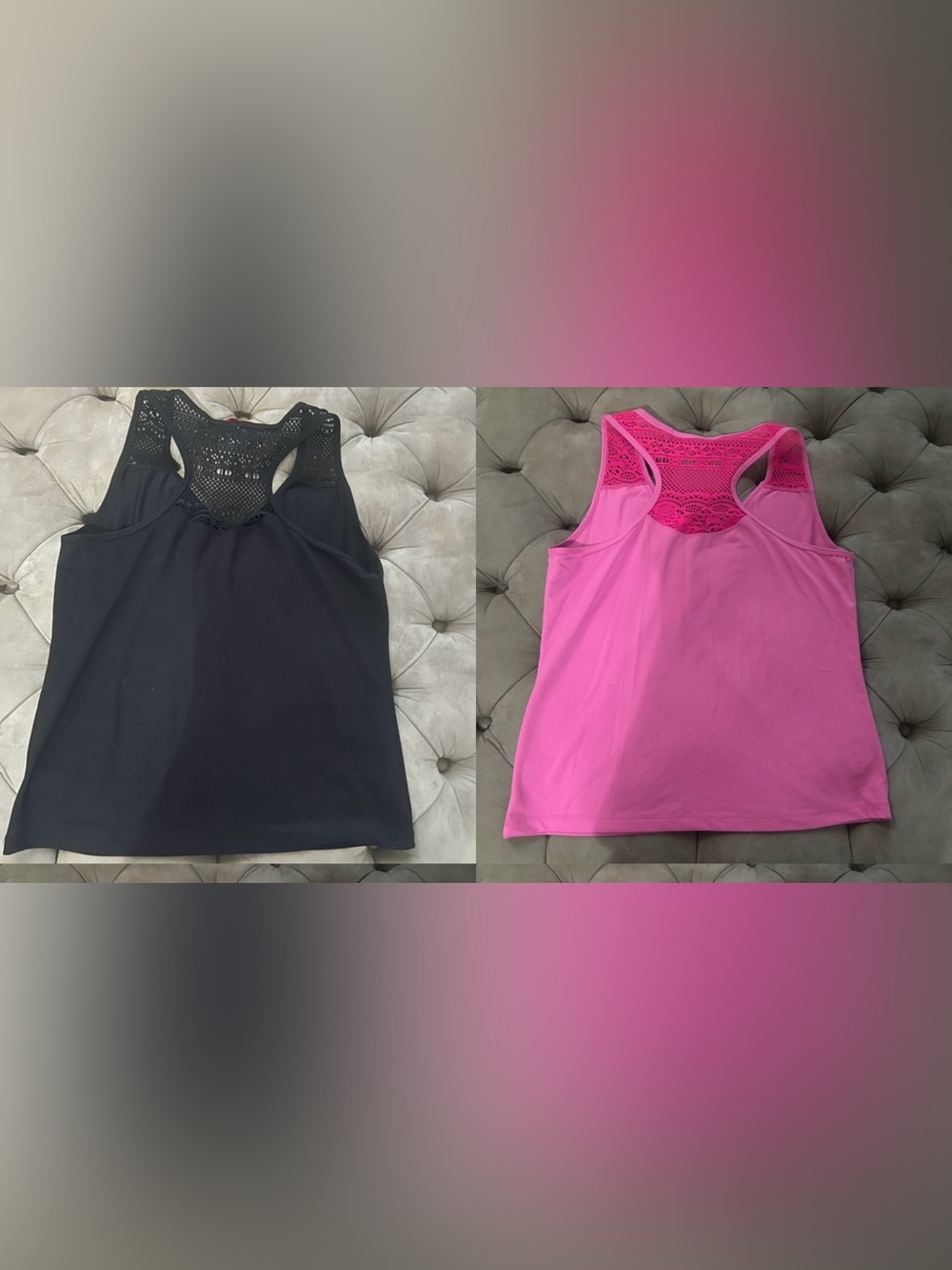Black and Pink Crochet Yoke Racerback Tank Top - Women